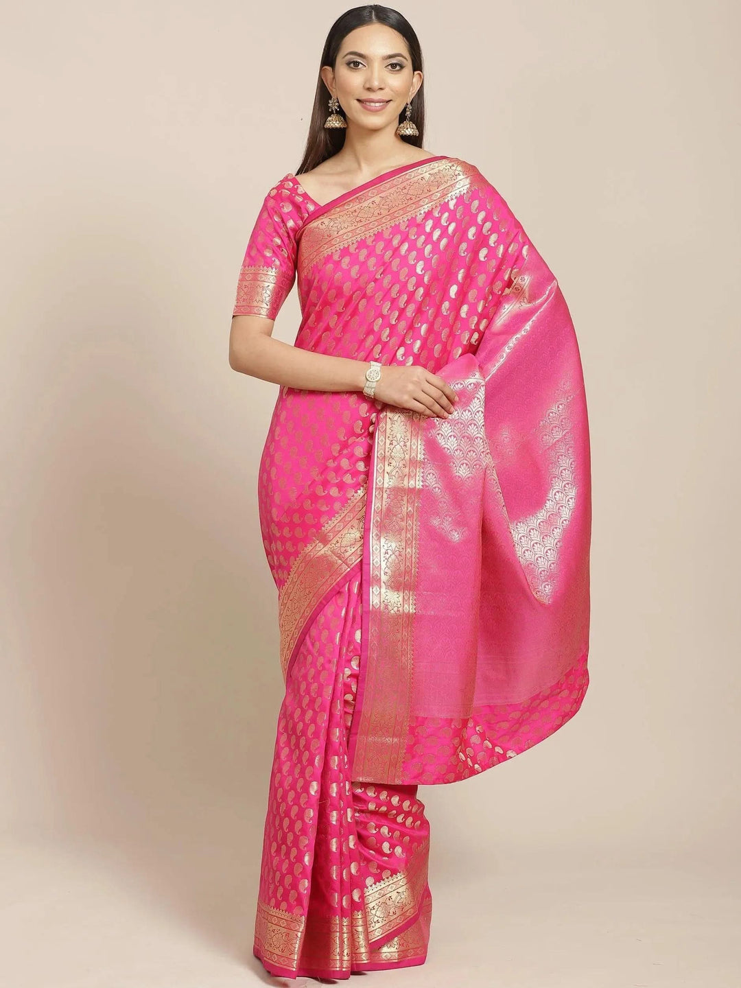 Pink Woven Design Brocade Saree - Libas
