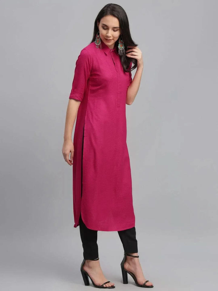 Pink Woven Design Rayon Kurta - Libas
