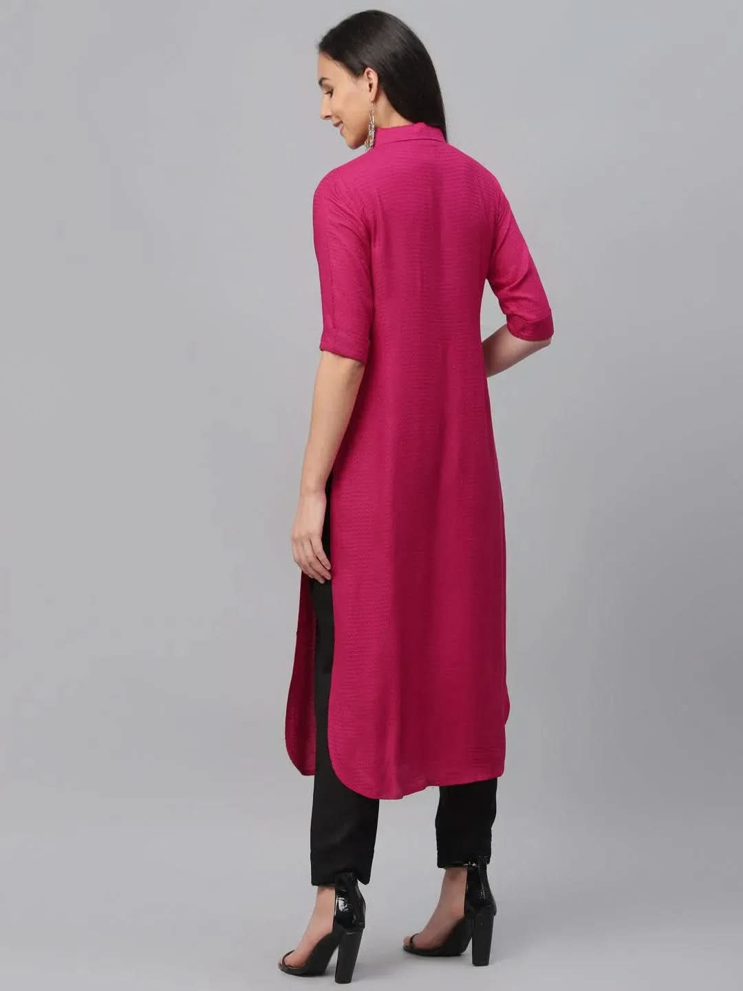 Pink Woven Design Rayon Kurta - Libas