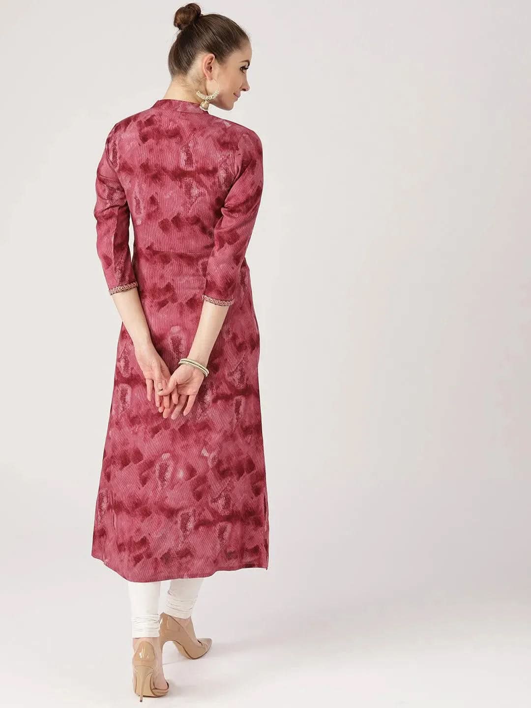 Pink Woven Design Rayon Kurta - Libas