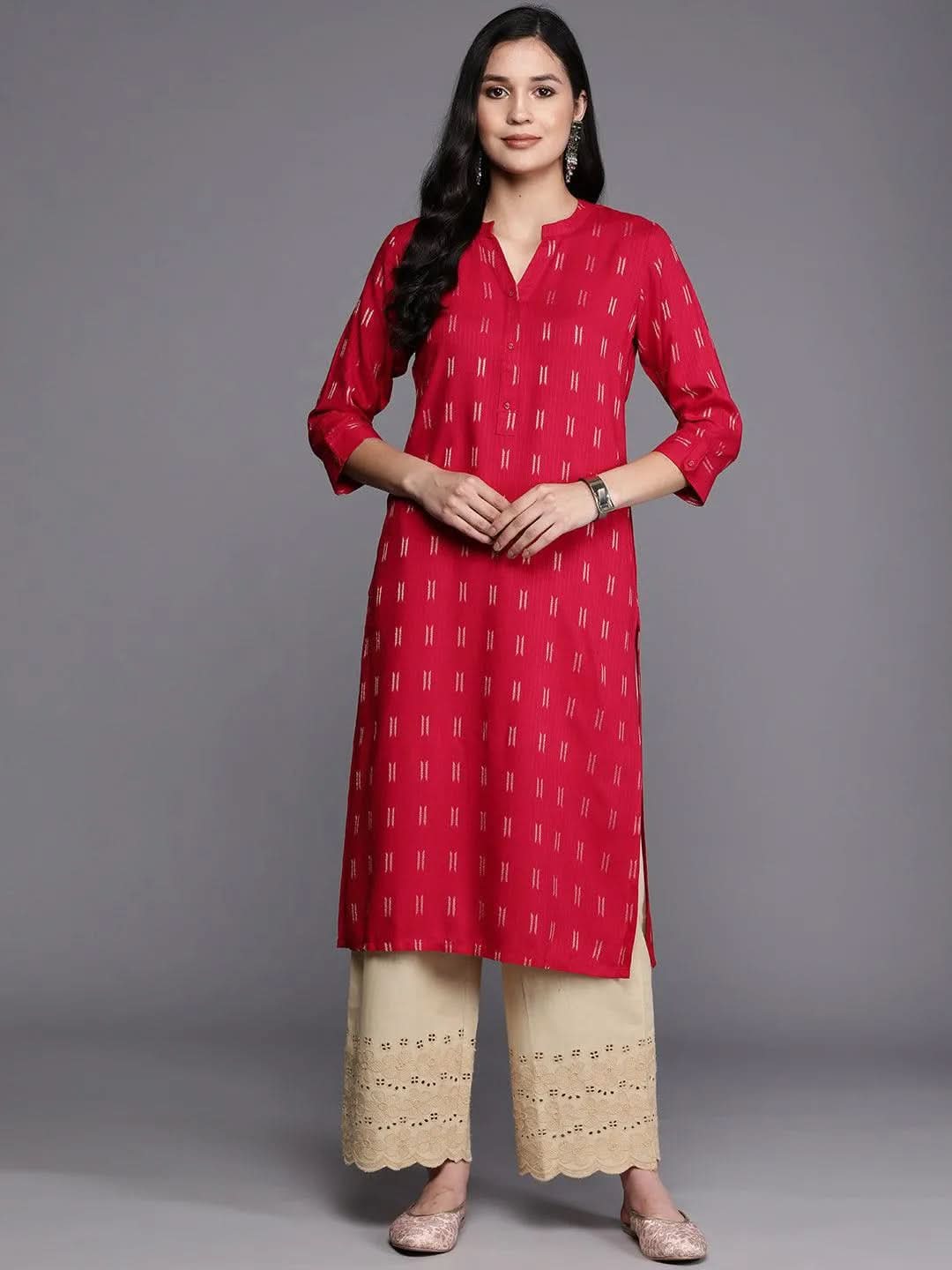 Pink Woven Design Rayon Straight Kurta
Pink Woven Design Rayon Straight Kurta
