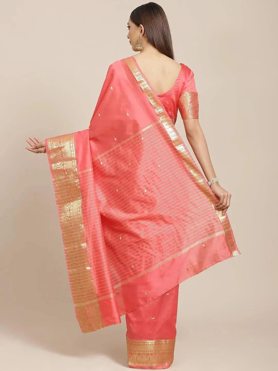 Pink Woven Design Silk Blend Saree 
Pink Woven Design Silk Blend Saree