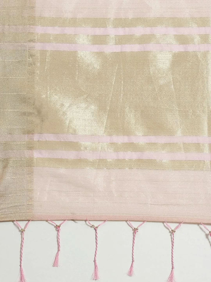 Pink Woven Design Silk Blend Saree - Libas