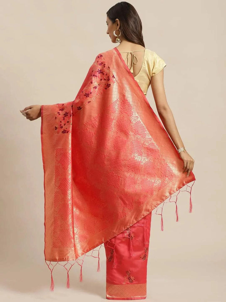 Pink Woven Design Silk Saree - Libas