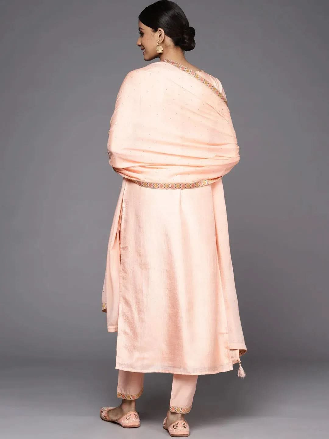 Pink Woven Design Silk Suit Set - Libas