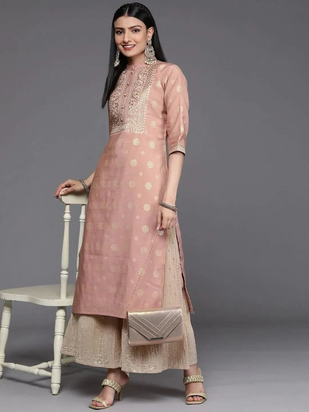 Pink Yoke Design Chanderi Silk Kurta - Libas