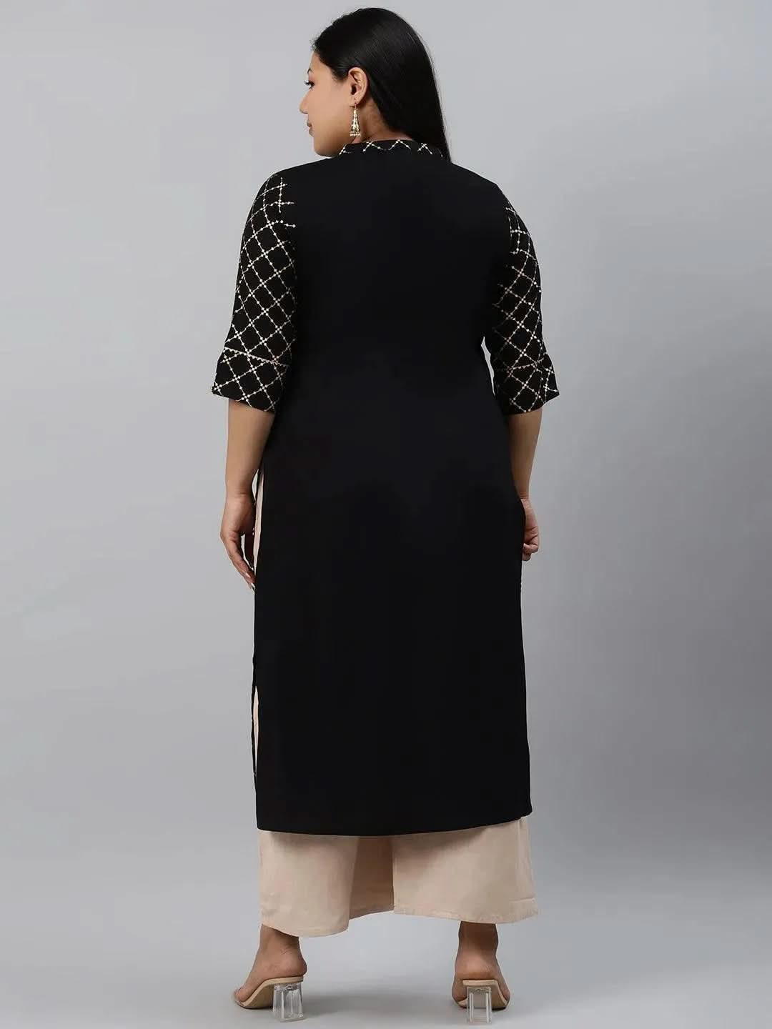 Plus Size Black Checkered Rayon Kurta - Libas