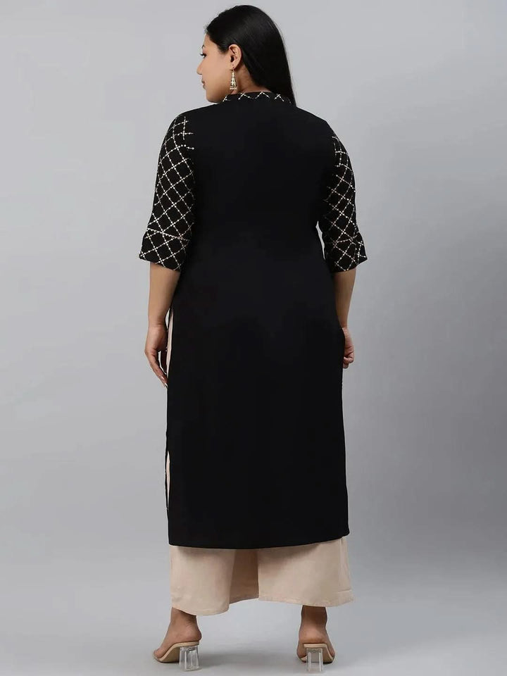 Plus Size Black Checkered Rayon Kurta - Libas