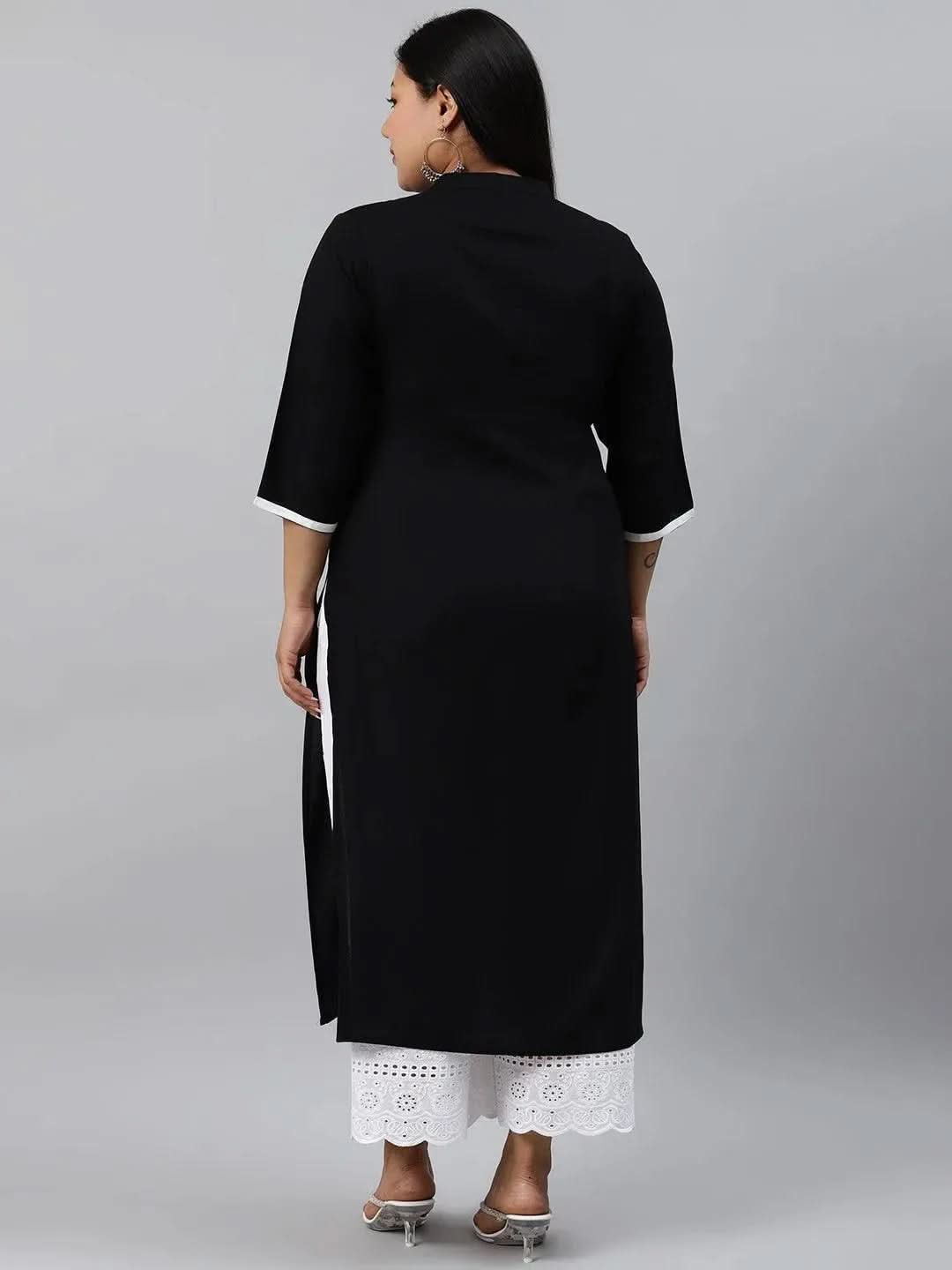 Plus Size Black Embroidered Rayon Kurta - Libas