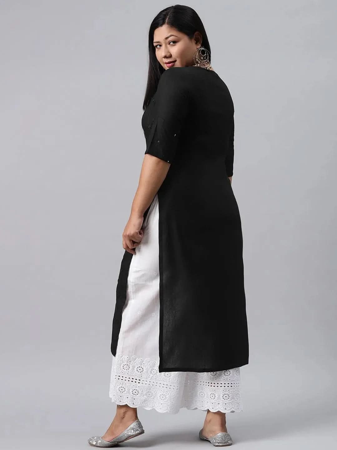 Plus Size Black Embroidered Rayon Kurta - Libas