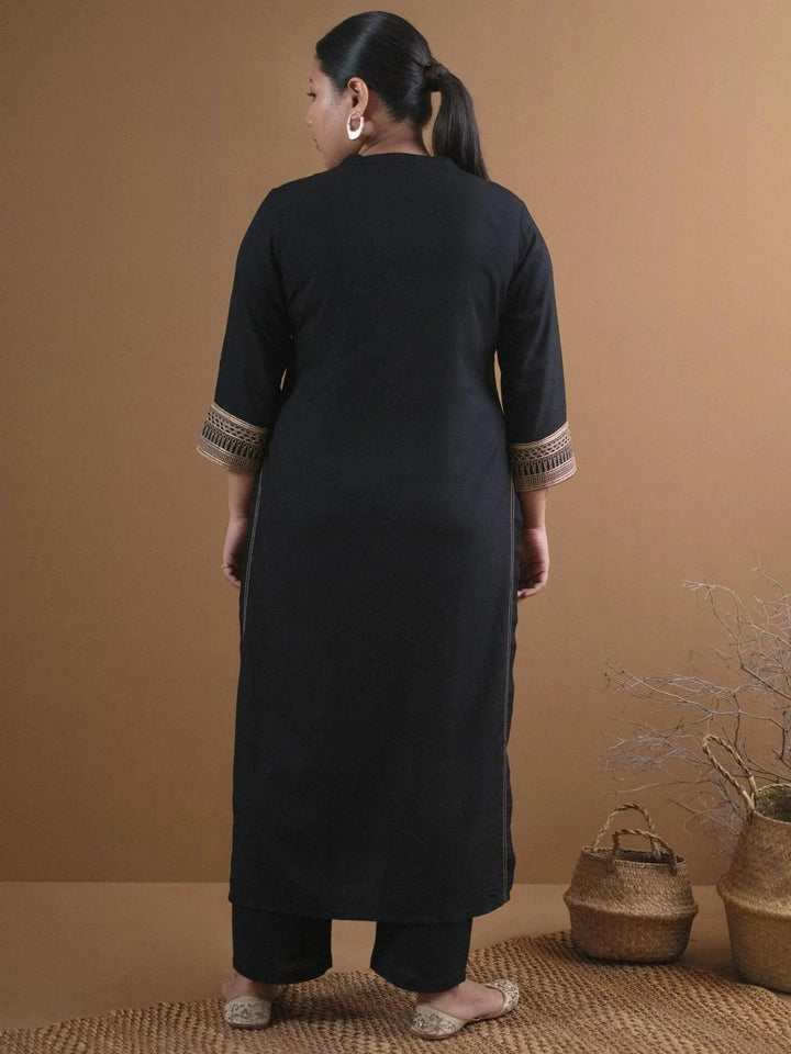 Plus Size Black Embroidered Rayon Kurta - Libas