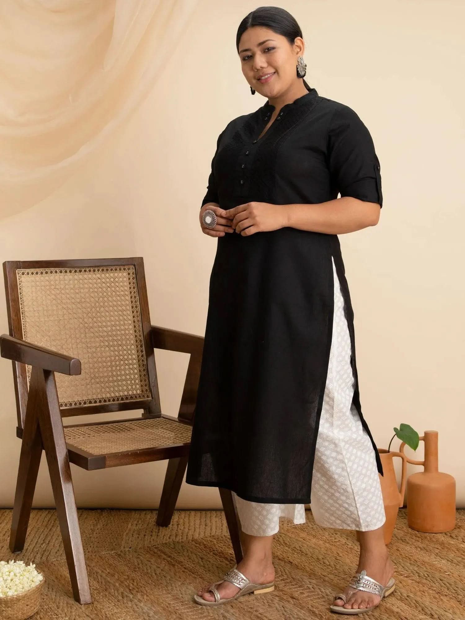 Buy Plus Size Black Solid Cotton Kurta - 11077- | Libas Ethnic Wear Online
Buy Plus Size Black Solid Cotton Kurta - 11077- | Libas Ethnic Wear Online