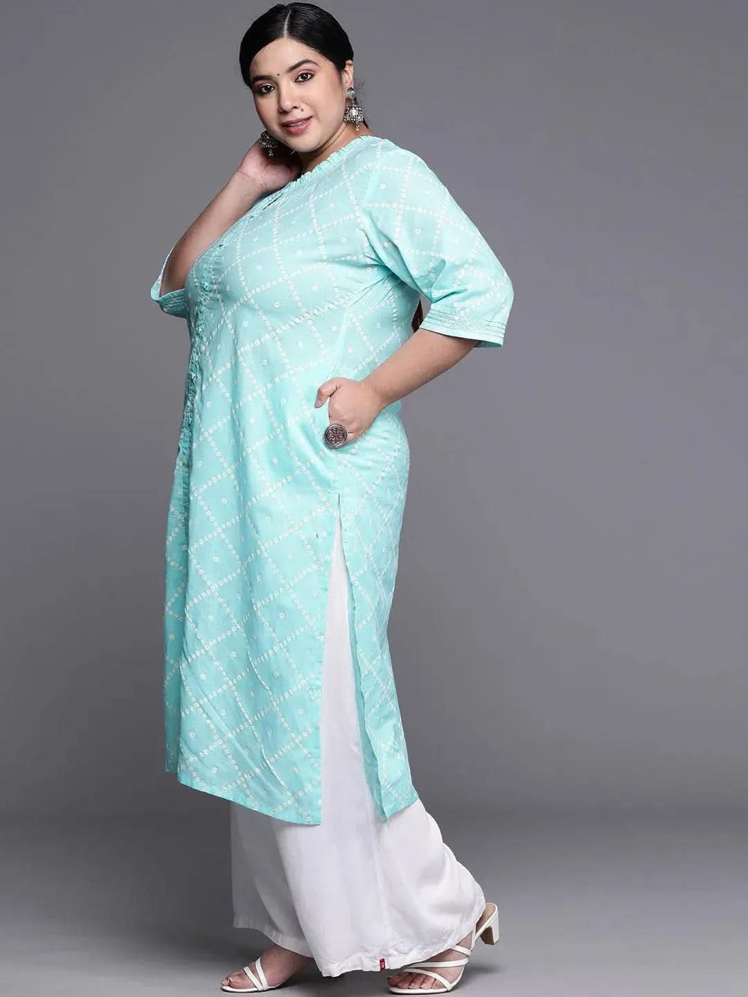 Plus Size Blue Printed Cotton Kurta
Plus Size Blue Printed Cotton Kurta