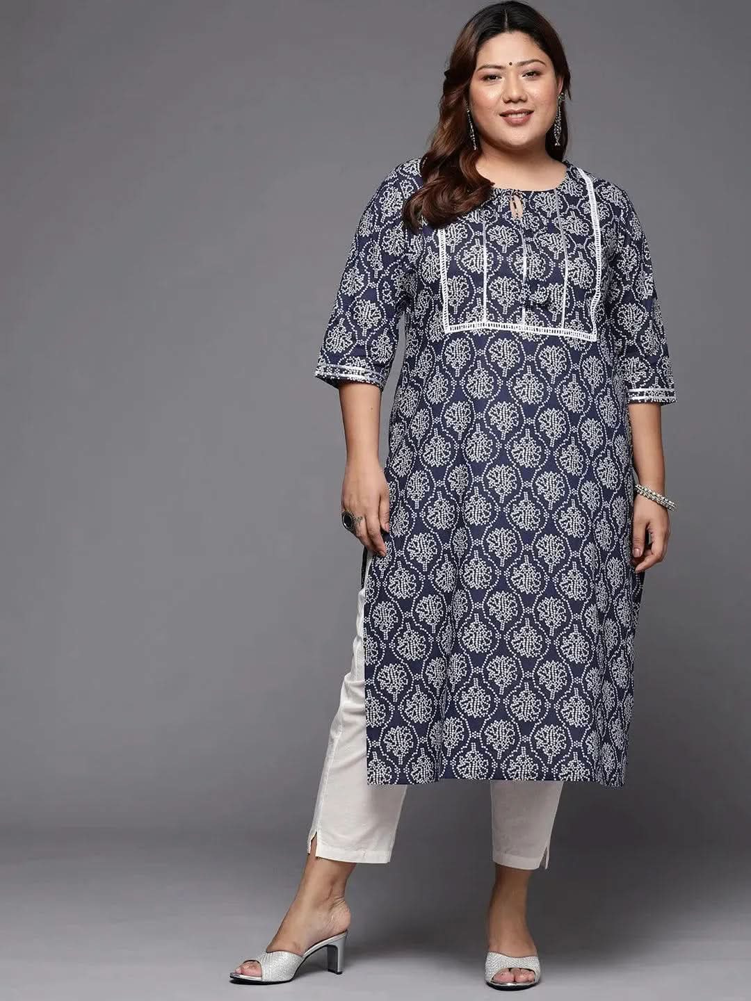 Plus Size Blue Printed Cotton Straight Kurta
Plus Size Blue Printed Cotton Straight Kurta
