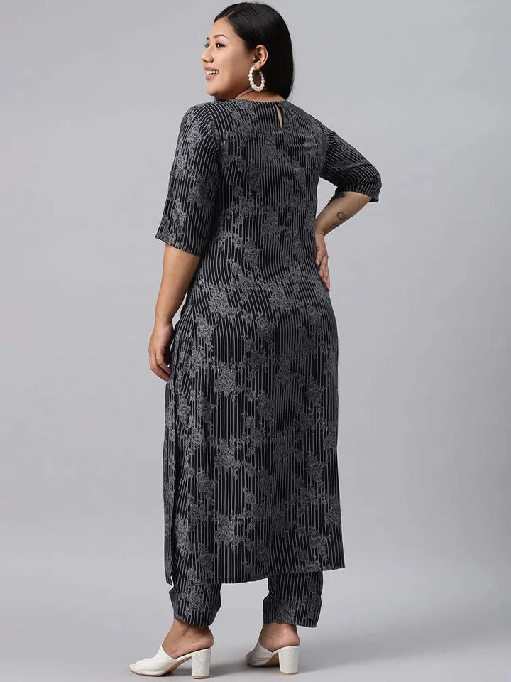 Plus Size Blue Printed Rayon Kurta - Libas