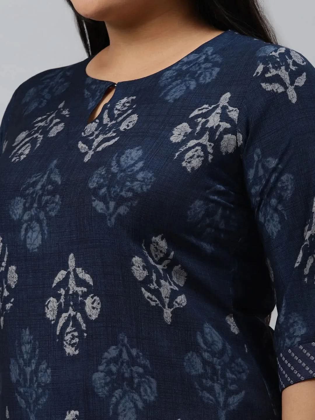 Plus Size Blue Printed Rayon Kurta - Libas