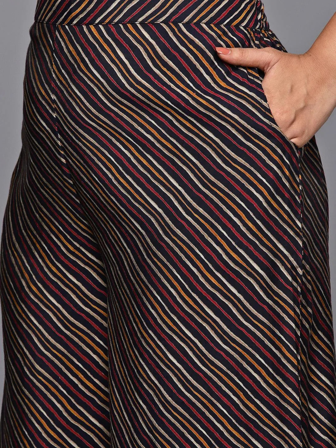 Plus Size Blue Printed Silk Blend Straight Kurta With Palazzos & Dupatta - Libas