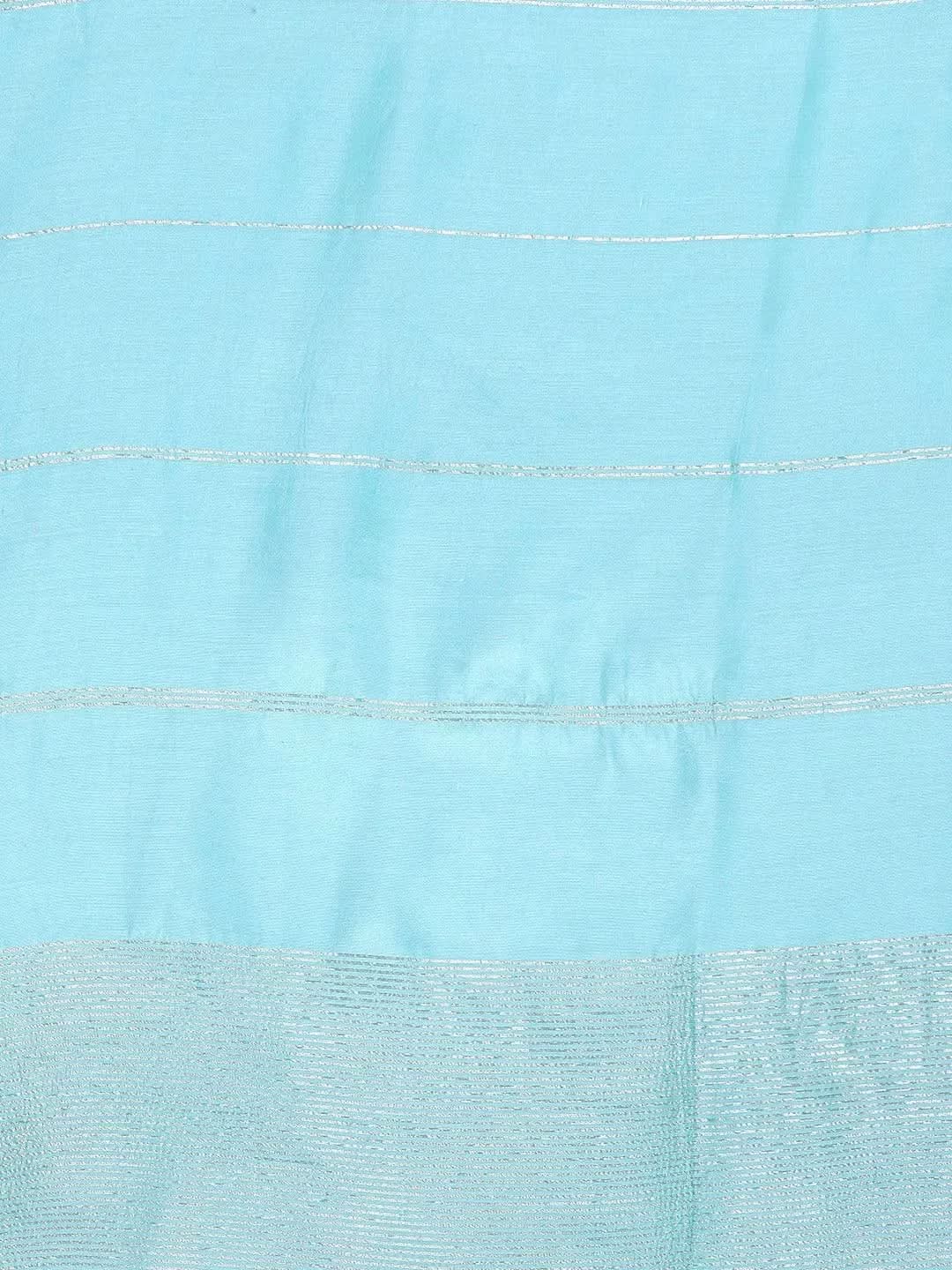 Plus Size Blue Woven Design Silk Blend Suit Set - Libas