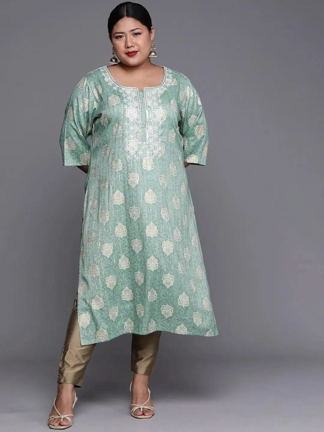 Plus Size Blue Yoke Design Rayon Kurta - Libas
