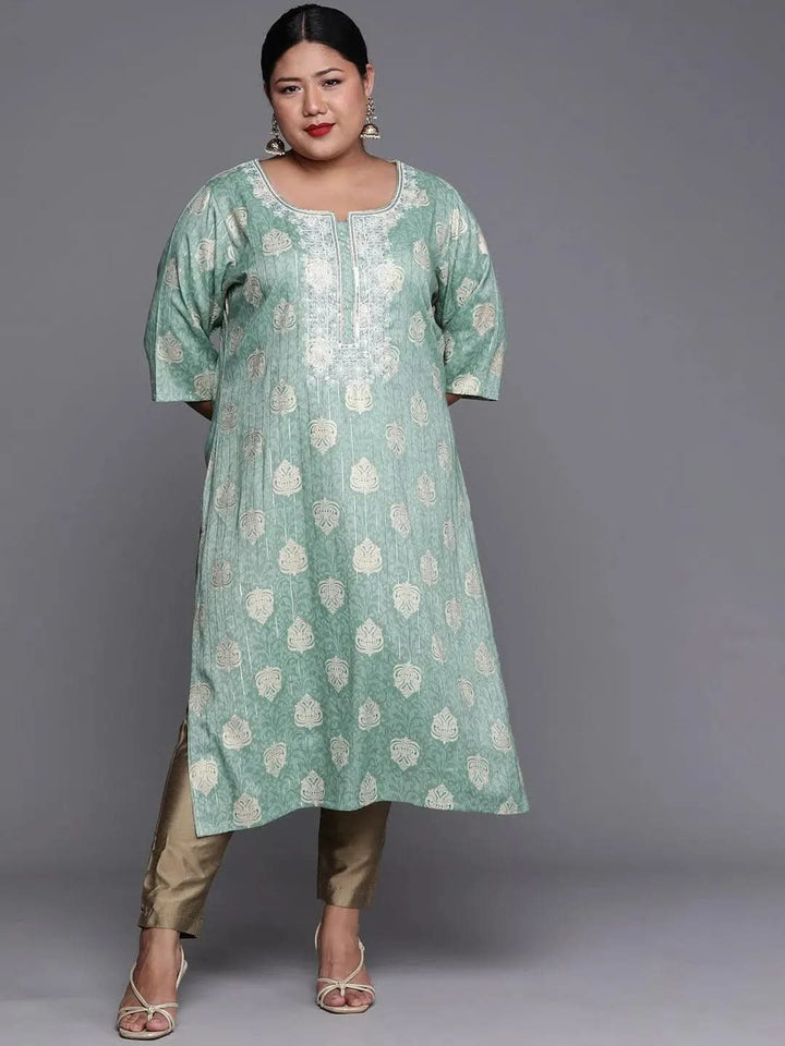 Plus Size Blue Yoke Design Rayon Kurta - Libas