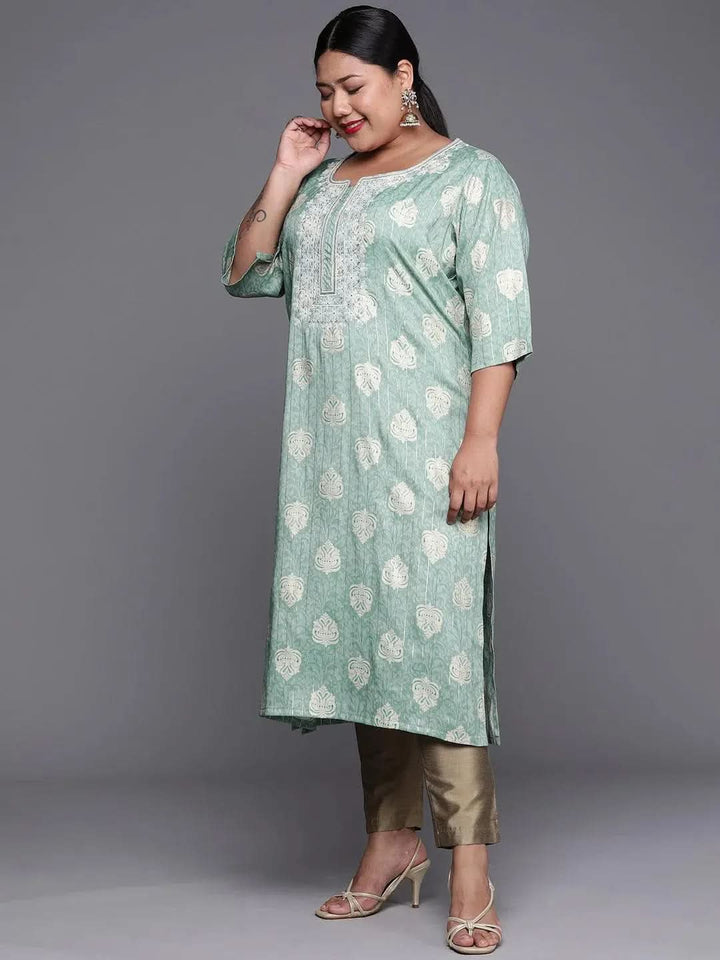 Plus Size Blue Yoke Design Rayon Kurta - Libas