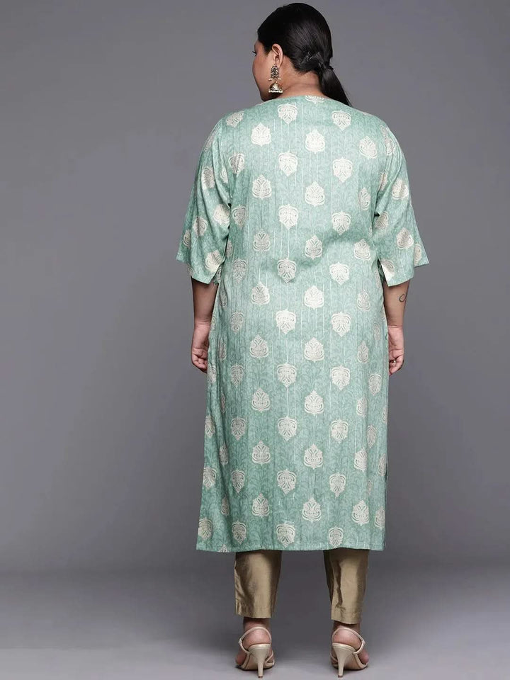 Plus Size Blue Yoke Design Rayon Kurta - Libas