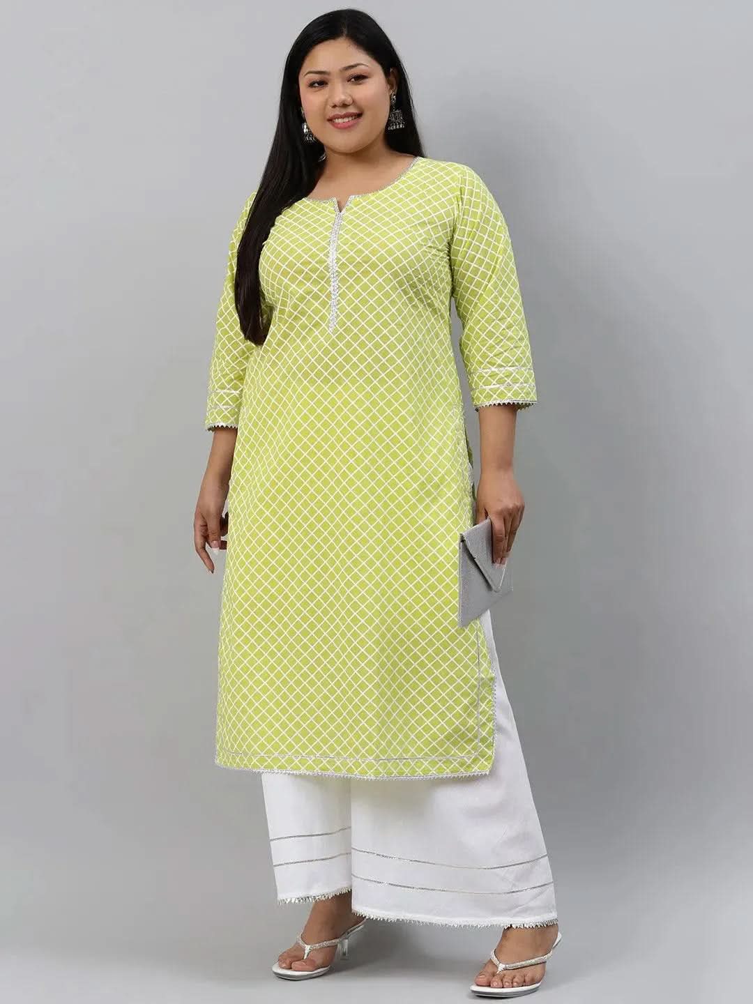 Plus Size Green Checkered Cotton Kurta
Plus Size Green Checkered Cotton Kurta