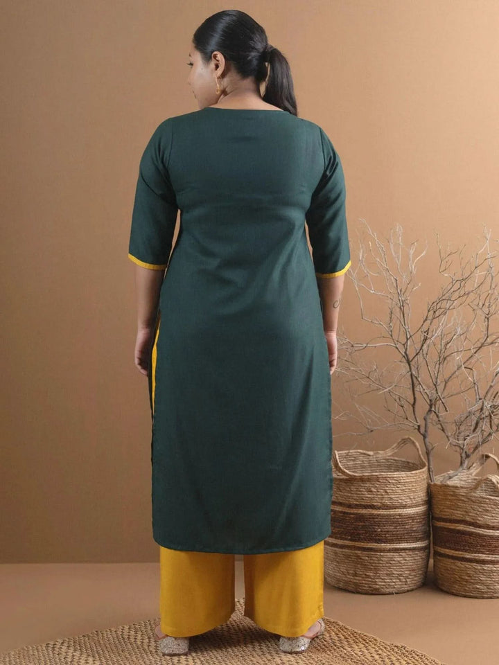 Plus Size Green Embroidered Cotton Kurta - Libas