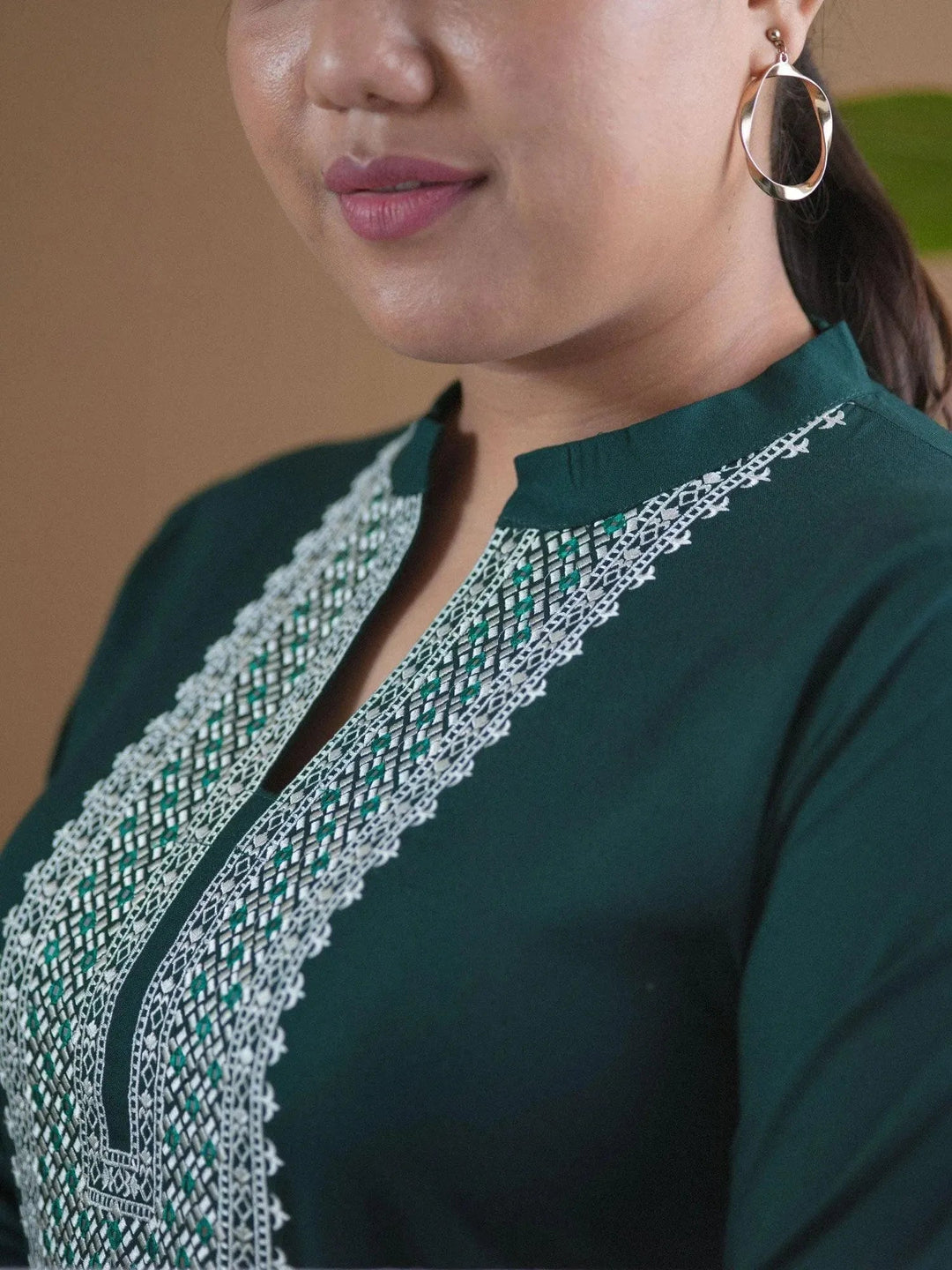 Plus Size Green Embroidered Rayon Kurta - Libas