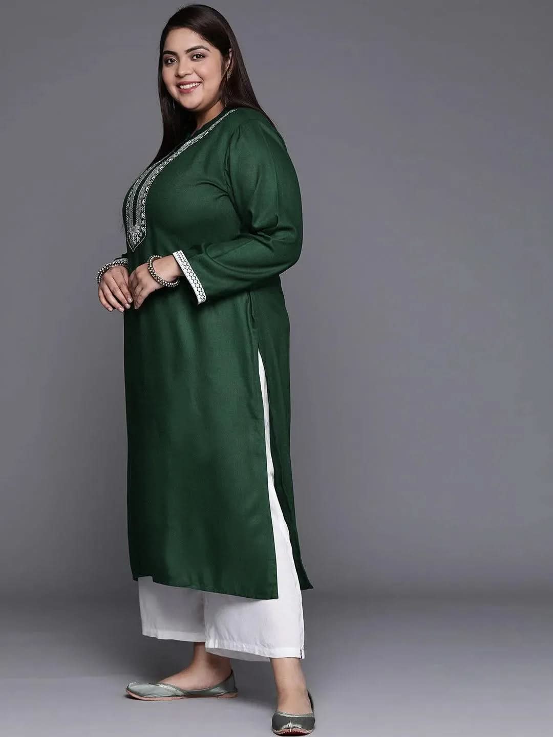 Buy Plus Size Green Embroidered Wool Blend Kurta - 11125- | Libas Ethnic Wear Online
Buy Plus Size Green Embroidered Wool Blend Kurta - 11125- | Libas Ethnic Wear Online