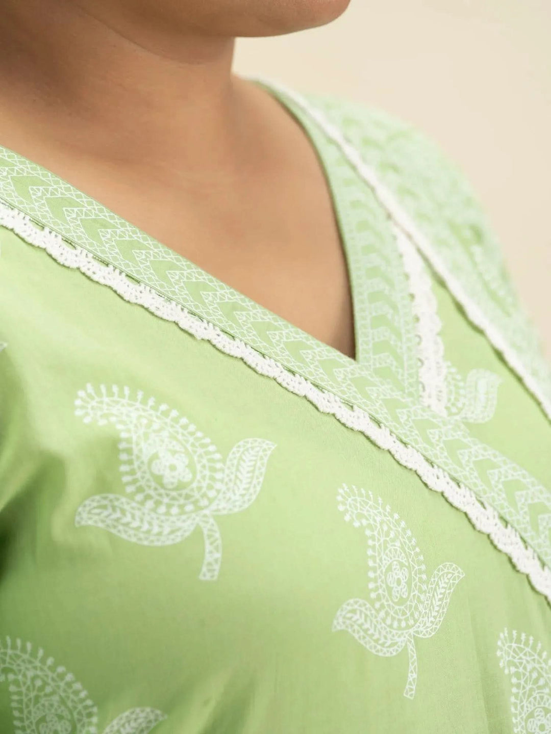 Plus Size Green Printed Cotton Suit Set - Libas
