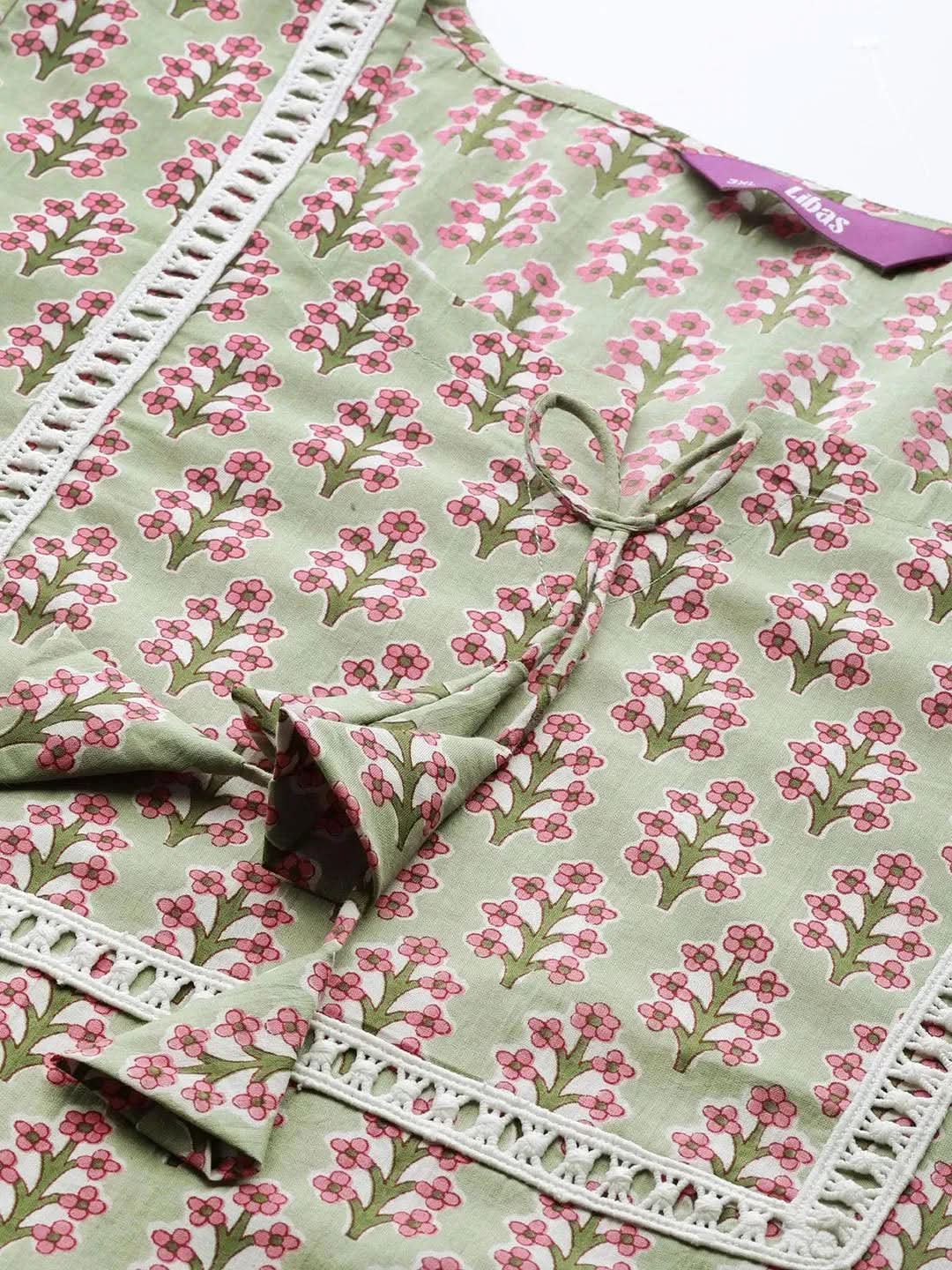 Plus Size Green Printed Cotton Kurta - Libas