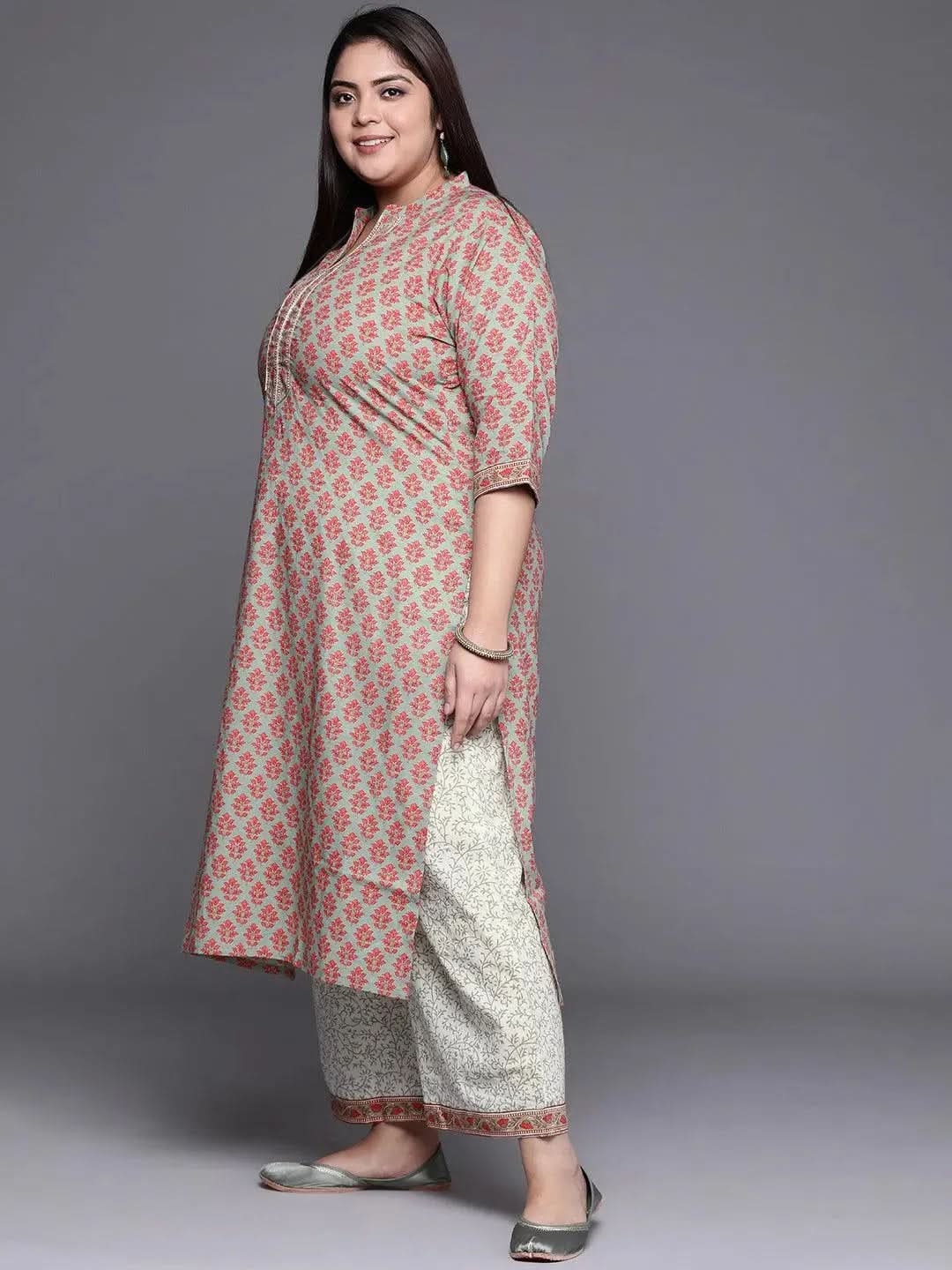 Buy Plus Size Green Printed Cotton Suit Set - 15090- | Libas Ethnic Wear Online 
Buy Plus Size Green Printed Cotton Suit Set - 15090- | Libas Ethnic Wear Online