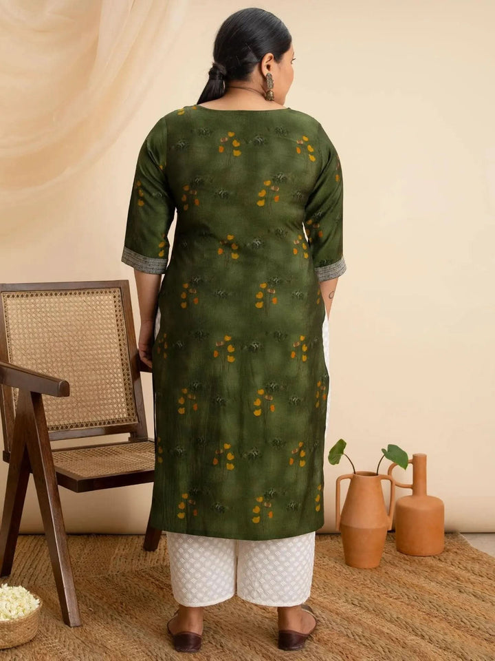 Plus Size Green Printed Rayon Kurta - Libas