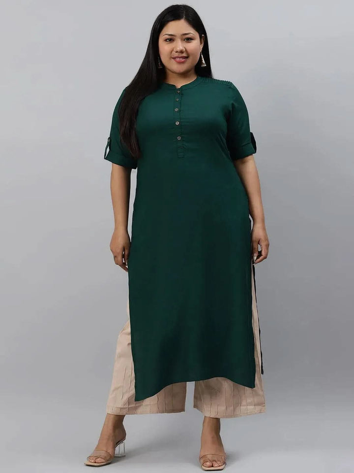 Plus Size Green Solid Rayon Kurta - Libas