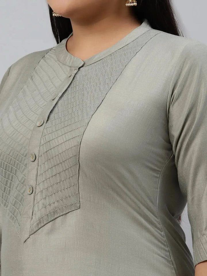 Plus Size Green Solid Silk Kurta - Libas