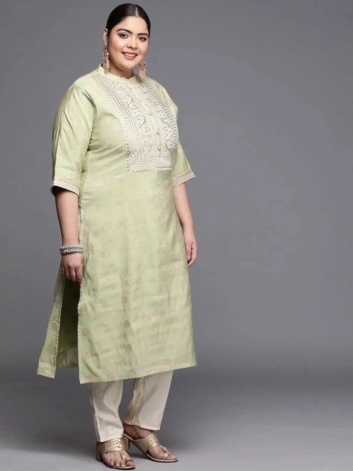 Plus Size Green Yoke Design Chanderi Silk Kurta - Libas