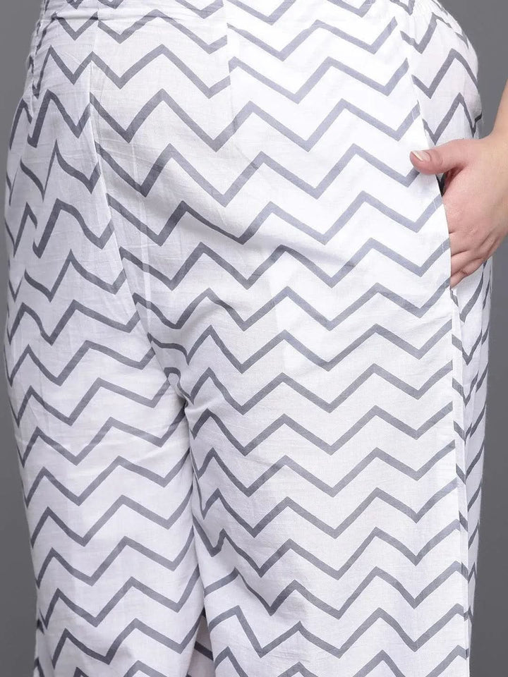 Plus Size Grey Printed Cotton Suit Set - Libas