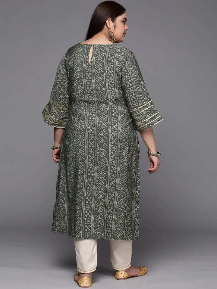 Plus Size Grey Printed Silk Straight Kurta - Libas