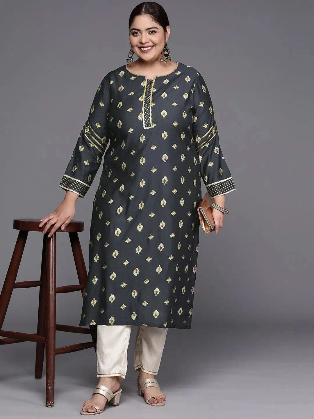 Plus Size Grey Printed Silk Straight Kurta
Plus Size Grey Printed Silk Straight Kurta