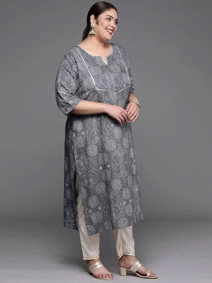 Plus Size Grey Yoke Design Cotton Straight Kurta - Libas