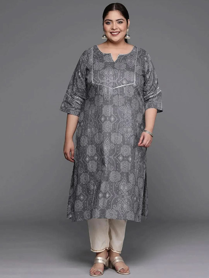 Plus Size Grey Yoke Design Cotton Straight Kurta - Libas