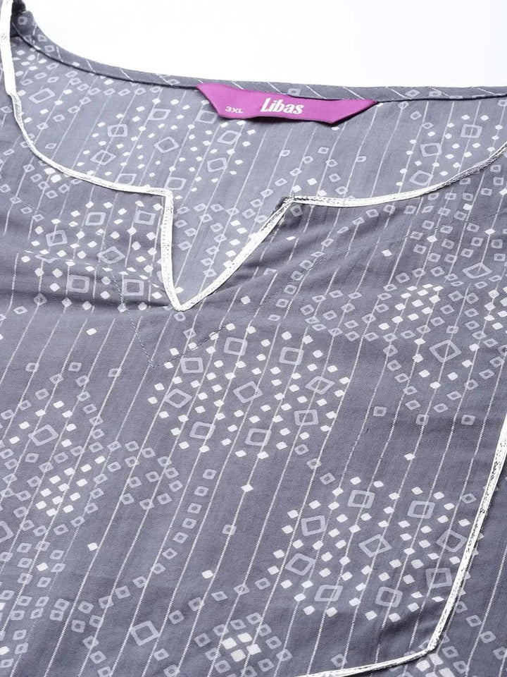 Plus Size Grey Yoke Design Cotton Straight Kurta - Libas