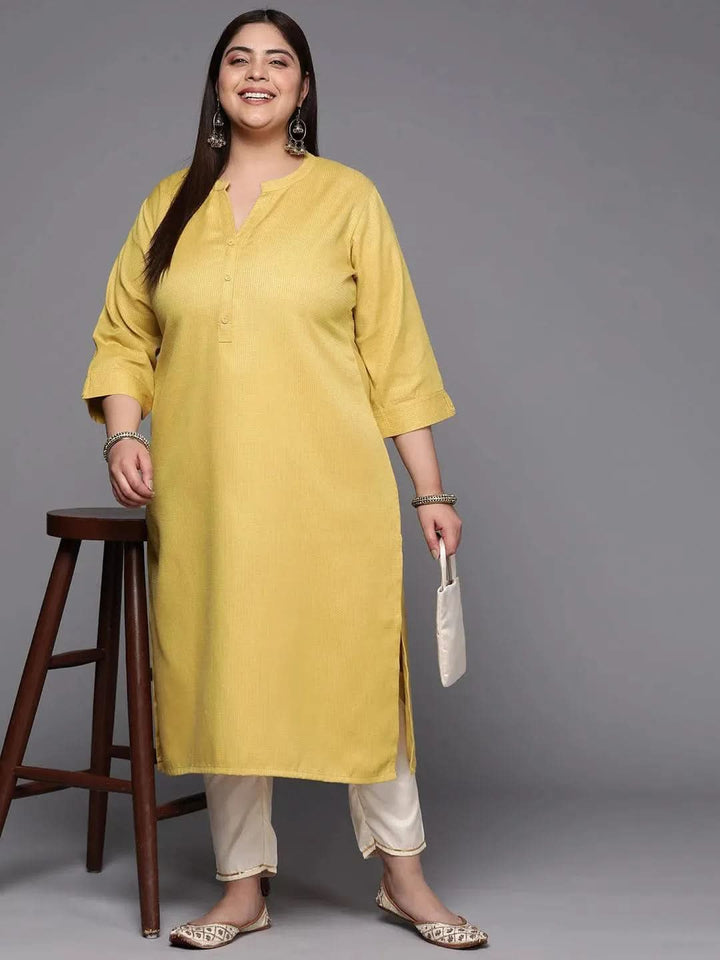 Plus Size Lime Green Woven Design Rayon Straight Kurta - Libas