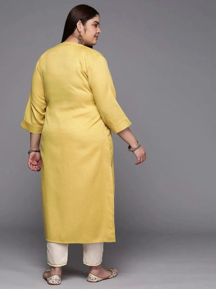 Plus Size Lime Green Woven Design Rayon Straight Kurta - Libas