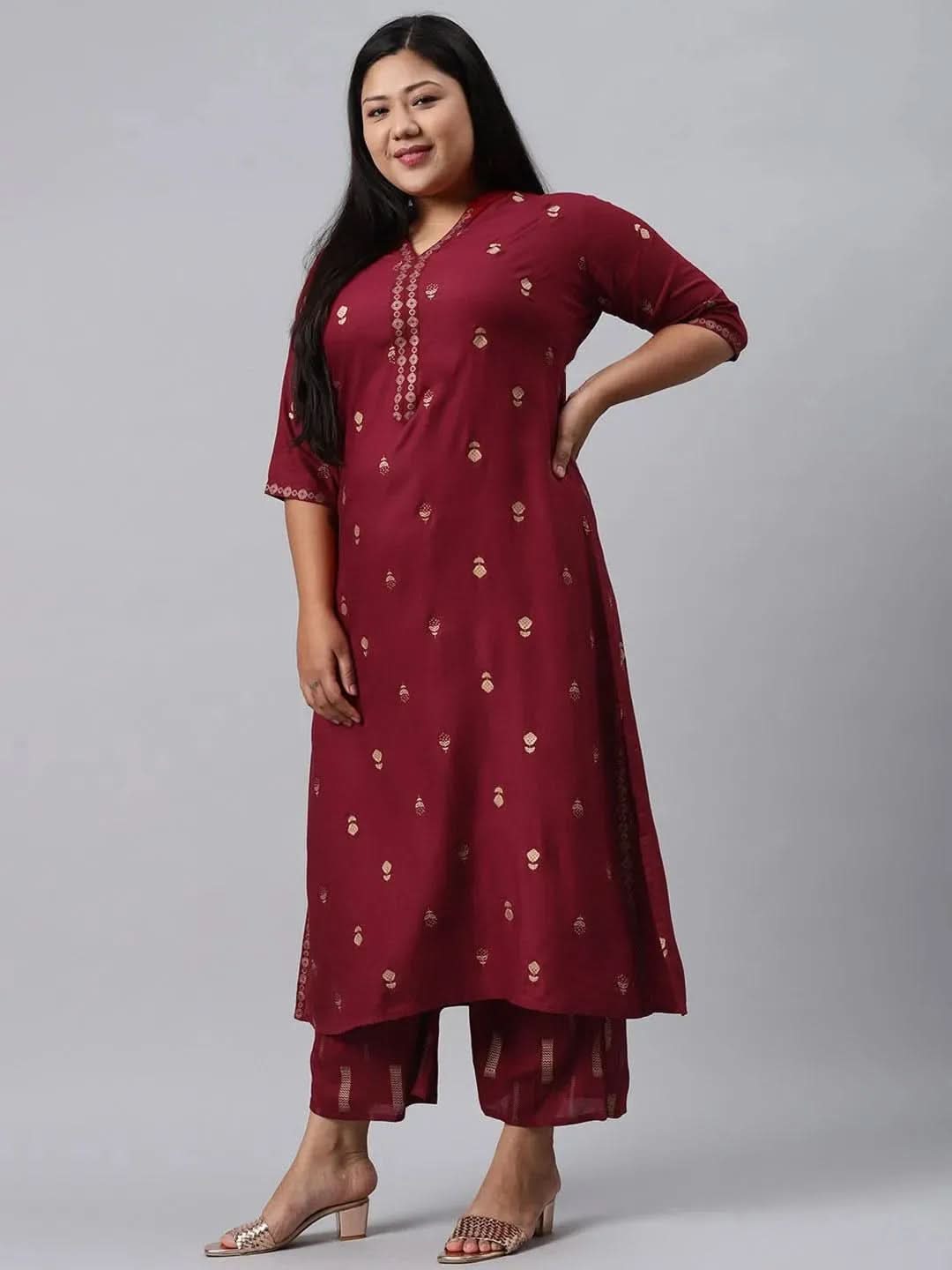 Buy Plus Size Maroon Printed Rayon Suit Set - 15064- | Libas Ethnic Wear Online
Buy Plus Size Maroon Printed Rayon Suit Set - 15064- | Libas Ethnic Wear Online