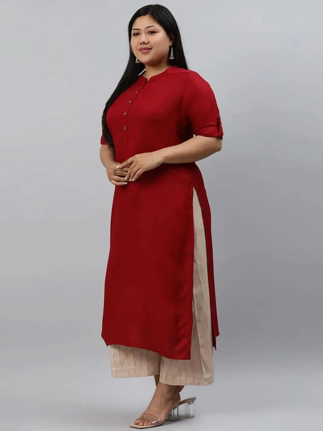 Plus Size Maroon Solid Rayon Kurta
Plus Size Maroon Solid Rayon Kurta