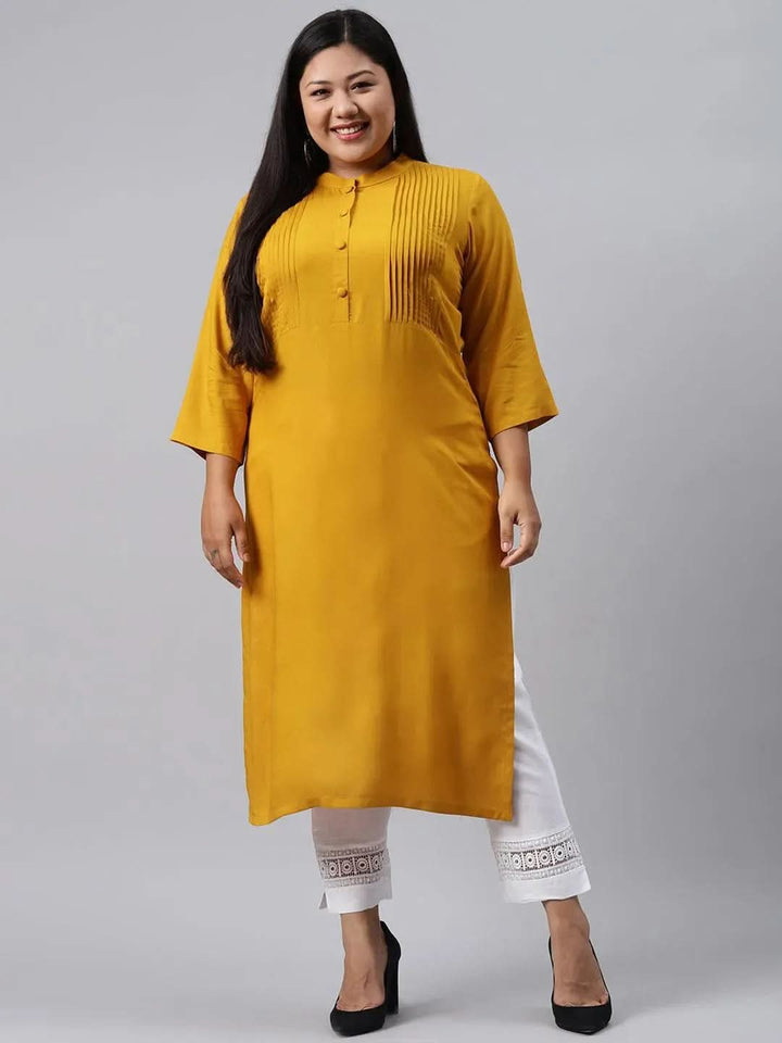 Plus Size Mustard Solid Rayon Kurta - Libas