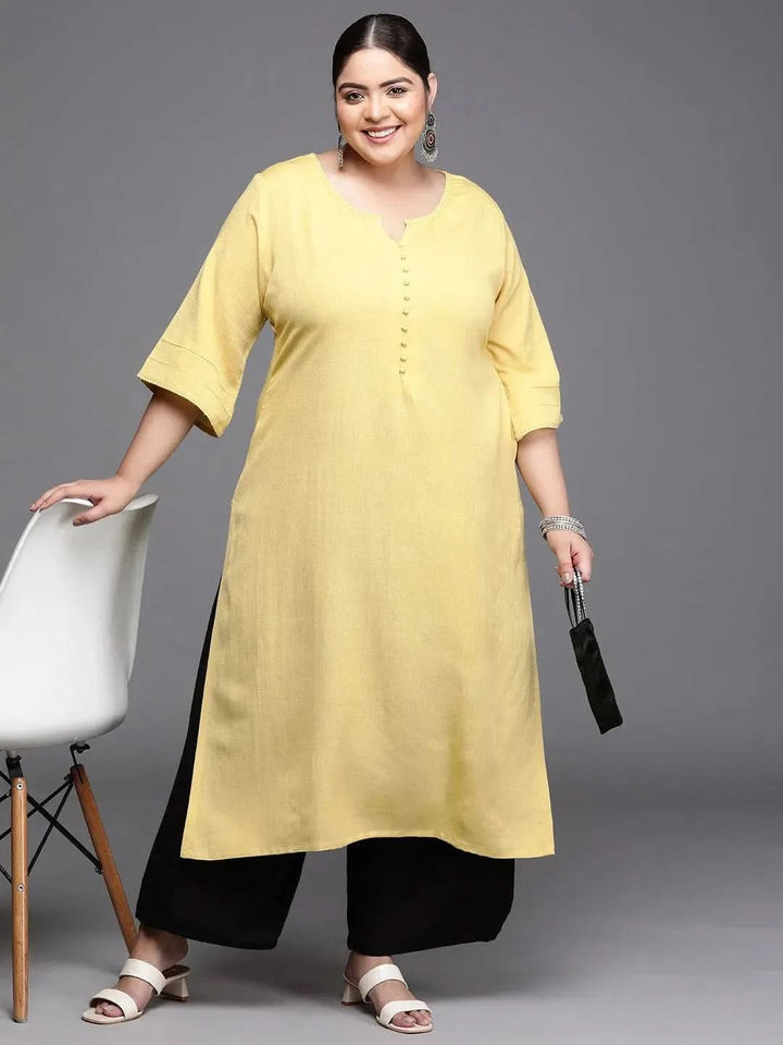 Plus Size Mustard Solid Rayon Kurta - Libas