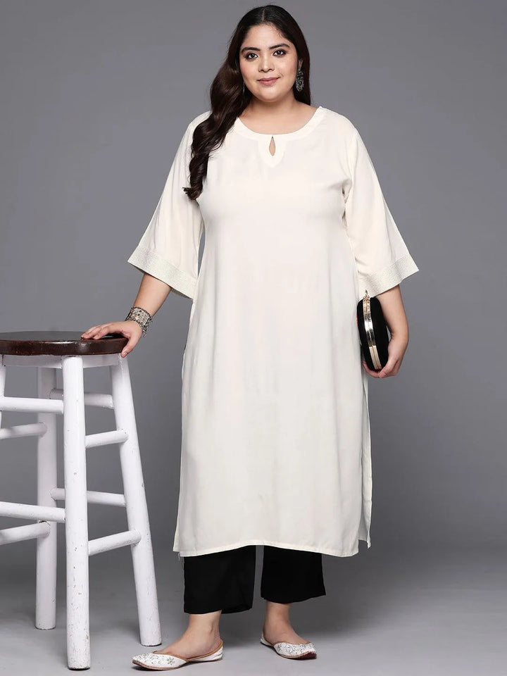 Plus Size Off White Solid Rayon Straight Kurta - Libas